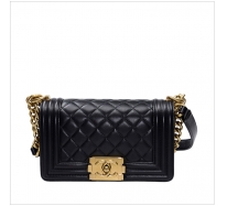 CHANEL/香奈兒 女士黑色羊皮金扣logo標(biāo)識時尚菱格