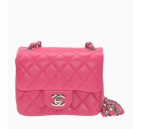 CHANEL/香奈兒 女士粉色羊皮菱格紋LOGO標(biāo)識單肩斜
