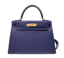 HERMES/愛馬仕手提包 藍(lán)色EPSOM金扣女士手提
